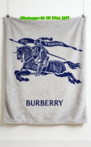 Burberry Blue Equestrian Knight Prorsum Flannel Sofa Throw Blanket B014